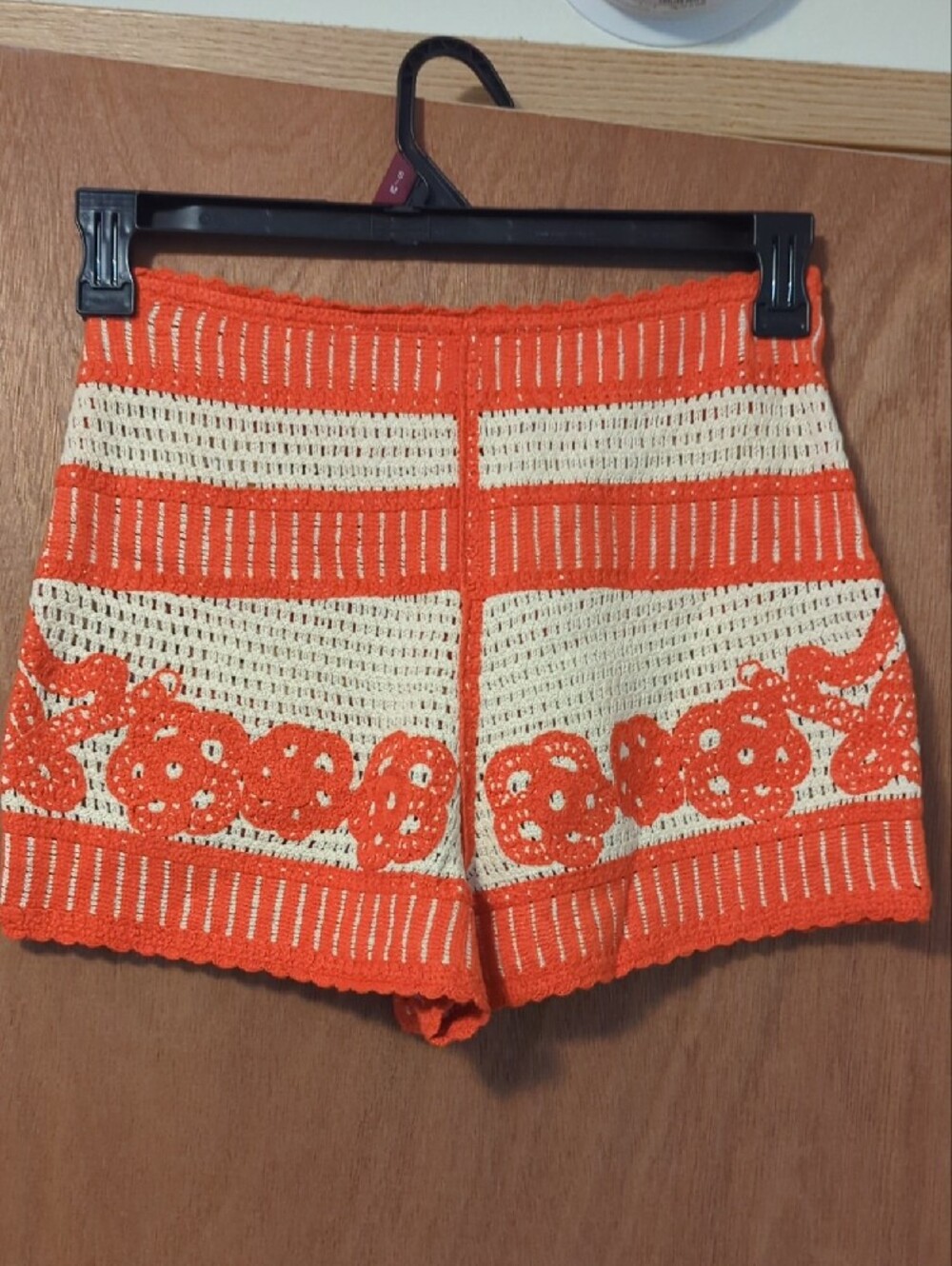 High Waist Crochet Knit Shorts in Orange & Cream - Picture 6 of 11